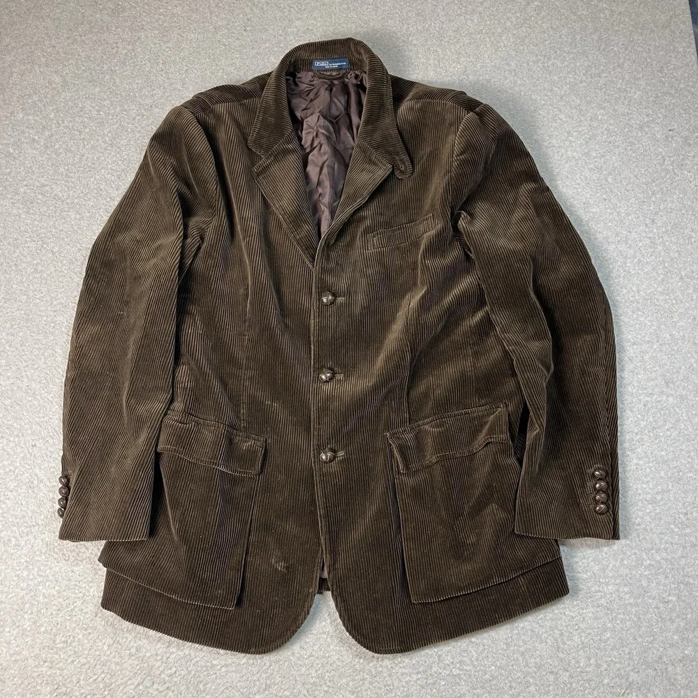 Vintage Polo Ralph Lauren Blazer Mens XL Brown Corduroy Lined Wood Buttons 90s